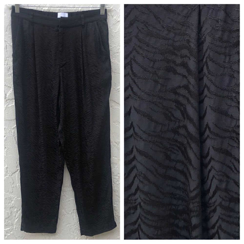 SUNDAYS Black Jacquard Tapered High Rise Trouser Pants Size 2 Zebra Print